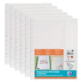 Elba Urban document folders for filing DIN A4 with Velcro closure and euro holes, pack of 6, plastic, transparent, clear A4