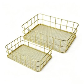 2Pcs Small Gold Wire Mesh Storage Basket Cosmetic Desk Organizer