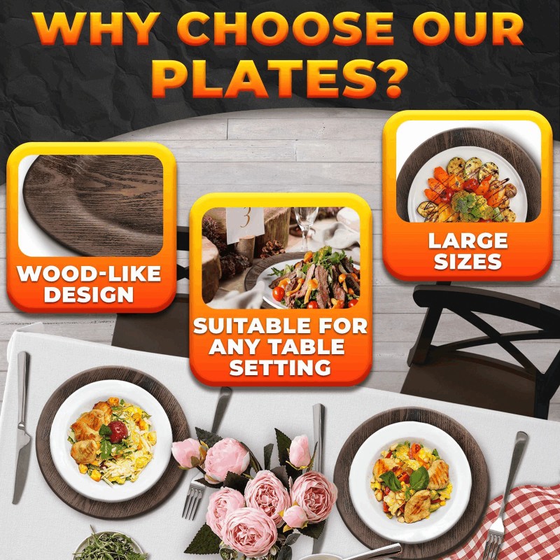 Burius Plastic Chargers for Dinner Plates Set of 4 Large