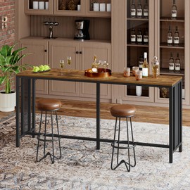 YATINEY 70.9" Bar Table, Long Counter Bar Height Table, Rectangular Bar Pub Table with Metal Frame, for Dining Room, Living Room, Kitchen, Balcony, Rustic Brown and Black BT13BR