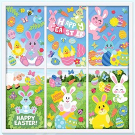 130 Pcs 12 Sheets Easter Window Cling Stickers for Home Decoration,Bunny Easter Eggs Decals for Windows