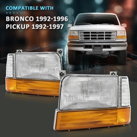 6pcs Headlights Front Headlamp Corner Side Signal Lights Fit for Ford Bronco F150 1992-1996, Fit F250 F350 1992-1997 FO2521114,FO2550110,FO2551108,FO2520116