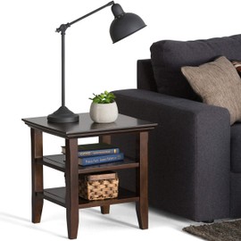 SIMPLIHOME Acadian SOLID WOOD 19 inch wide Square Rustic Contemporary End Side Table in Brunette Brown with Storage, 2 Shelves, for the Living Room and Bedroom