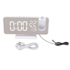 FM Radio LED Digital Smart Alarm Clock LED Digital Projection Alarm Clock for Bedroom Bedside White Body White Character