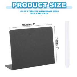 PATIKIL 4" x 3" Tabletop Chalkboard Signs, 12 Pcs Small Chalkboard Signs L Shape Table Food Labels with 2 White Pen for Parties Weddings Buffet Birthday Bakery, Black