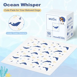 MIZOK Puppy Pads 22x22 Small, Dog Pads Cute with Ocean Whisper Prints, Potty Training Pee Pads for Dogs, Dog Pee Pads Super Absorbent with 6-Layer Leak-Proof and Quick-Dry (50 Counts)