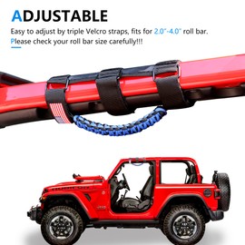 RERPRO Roll Bar Grab Handles for Jeep Wrangler CJ YJ TJ JK JL 4XE Gladiator JT 1955-2025 2.0”-4.0” Roll Cage Paracord Grip Handle for All Jeep Off Road UTV ATV Polaris RZR Ranger Can-am 2 Pack Blue