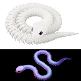 3D Printed Flexible Snake Toy, Glow in The Dark Rainbow Articulated Fidget Print Animal Flexible Desk Decor Gift for Kids Adults Home Desk Office Ornament Decoration (White)