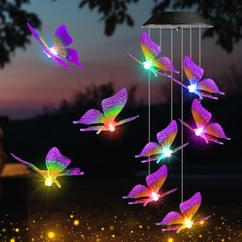 iShabao Butterfly Solar Wind Chime Garden, 6 LED Solar Wind Chime for Outdoors, Waterproof, Colour Changing, Mother's Day Gifts, Gifts for Mother, Decorations for Tree, Balcony, Wedding (Purple)