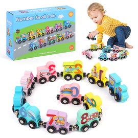 Moorle Wooden Magnetic Transportation Train Toys for 1 2 3 Year Old Boys Gifts, Wooden Transportation Number Train, Educational Montessori Toys for Toddler Kids Birthday Xmas Gifts