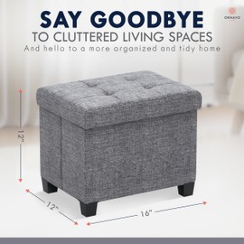 Ornavo Home Storage Ottoman Small Rectangle Ottoman with Legs, Foot Rest Stool Seat, Load up to 600 LB, for Living Room, Bedroom, Home Office, Dorm - 12 x 16 x 12, Gray