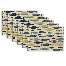 Cute Fish Placemats Set of 6,Boho Heat Resistant Non Slip Washable Indoor Place Mats for Kitchen Dining Table Decor,12 x 18 Inches