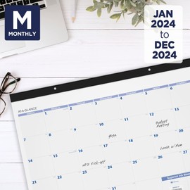 2024 AT-A-GLANCE® Monthly Desk Pad Calendar, 21-3/4" x 17", Blue/Gray, January To December 2024, SW20000