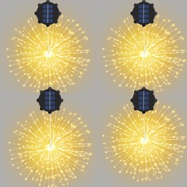 MERRIMAX M 4 PCS Outdoor Solar Firework Lights, 480 LED Solar Powered Hanging Outdoor Waterproof Hanging Fairy Garden Lights Landscape Christmas Decorations (Warm White)