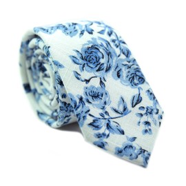 DAZI Men's Skinny Tie Floral Print Cotton Necktie, Great for Weddings, Groom, Groomsmen, Missions, Dances, Gifts. (French Garden)