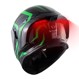 1Storm New Motorcycle Bike Modular Full Face Helmet Dual Visor Sun Shield with Rechargeable LED Tail Light: LED-X90 Arrow Green