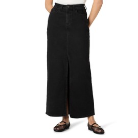 The Drop Rylie Maxi Denim Skirt with Front Slit Skirt, Black, L