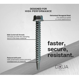 DOJA Industrial Hexagon Drilling Screws 6.3 x 50 Pack 75 Trapezoidal Sheet Metal Self-Tapping Screws Drilling Screws with Hex Head Self Tapping Screws without Sealing Disc
