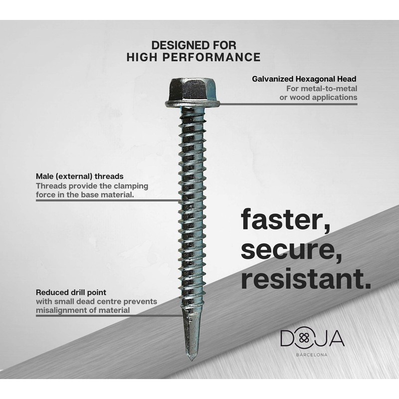 DOJA Industrial Hexagon Drilling Screws 6.3 x 50 Pack 75