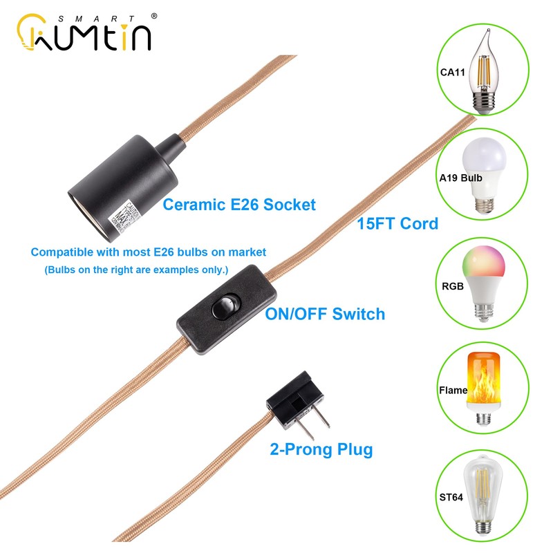Kumtin Smart 15 Feet Plug in Pendant Light, Pendant Light