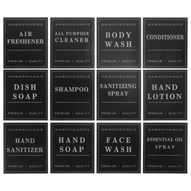 Alipis Waterproof Labels for Bottles, 12pcs Shampoo Conditioner Dispenser Label Lotion Bottle Stickers Bathroom Hand Soap Label Stickers Black