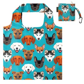 BeeGreen Dog Lovers Gifts for Women, Animal Reusable Grocery Bags Foldable w Thickened Handles & Pouch Ripstop, Reusable Bags Machine Washable X-Large 50LBS Heavy Duty