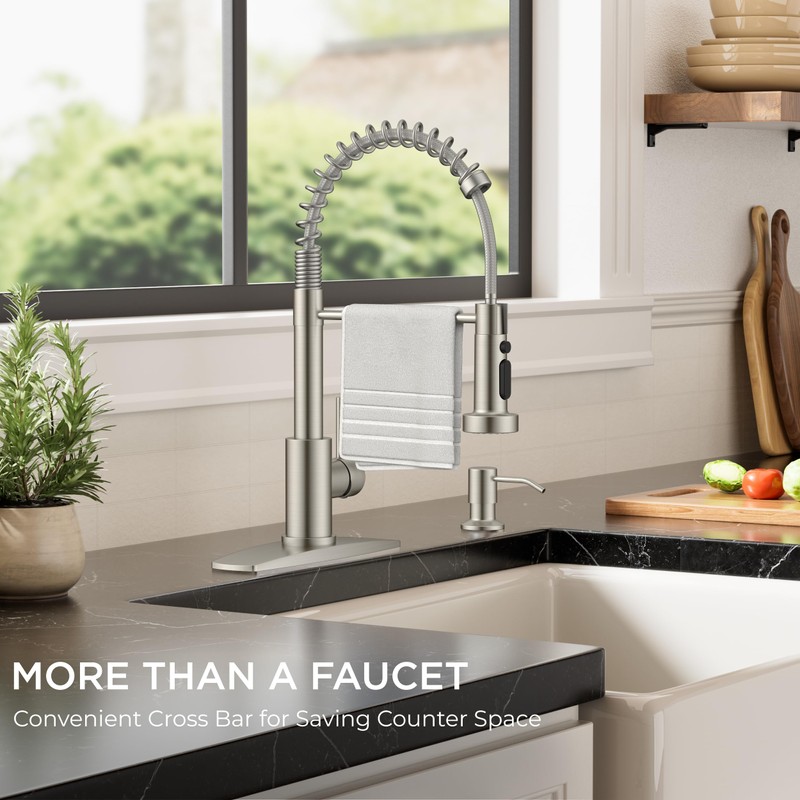 FORIOUS Kitchen Faucets with Sprayer, Brushed Nickel Stainless Steel Sink