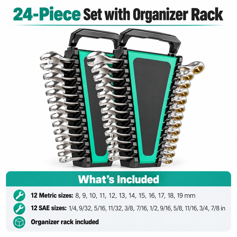Ratcheting Combination Wrench Set for Auto & Home Repairs –