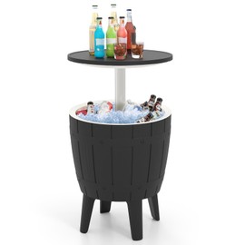 CHEFJOY 10 Gallon Cooler Table, Cool Bar Table with Height Adjustable Tabletop & Drainage Plug, 3-in-1 Cocktail Drinks & Wine, Outdoor Cooler Side Table for Backyard, Party, Poolside (Black)