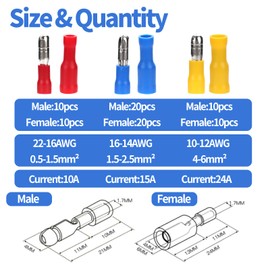 TYJ Bullet/Spade/Fork Wire connectors Kit with Crimp/Stripping/Cutting Multifunction Wire Crimping Tool 22-10 AWG Male and Female Electrical Wiring Crimp Terminal Connectors Kit