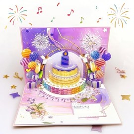 Birthday Card Pop Up 3D Fireworks with Light & Music, Happy Birthday Greeting Card with Envelope for Men Women Kids