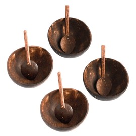 Thenga Artisan Mini Coconut Shell Bowl, 150 ML | for Serving Sauce, Chutney, Dessert Bowl (Set of 4)