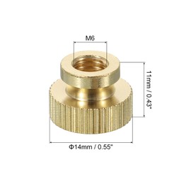 sourcing map Knurled Thumb Nuts, 4Pcs M6 x D14mm x H11mm Brass High Head Blind Hole with Collar High Head Blind Hole Round Knobs Fasteners for 3D Printer Parts, Machine Tools