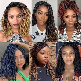 Leeven 16 Inch Passion Twist Crochet Hair Ombre Pre Twisted Water Wave Crochet Hair 8 Packs Pre-Looped Crochet Braiding Hair Extensions T350#
