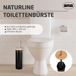 Amig - WC-Bürstenhalter Naturline - Ø95 x 380 mm - Edelstahl und Bambus - Farbe Schwarz - Moderne und langlebige WC-Bürste - Minimalistischer Stil mit edler Ausführung