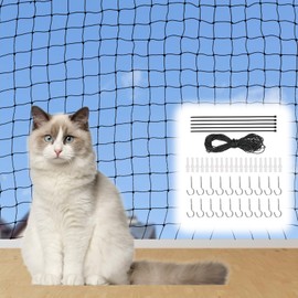Cat Net for Balcony, 3 x 4 m Cat Net, Wire Reinforced, No Drilling, Cat Protection Net, Black, Balcony Net for Cats to Secure Balconies, Patios, Windows, Doors, Fences