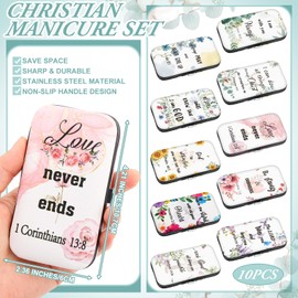 10 Sets Christmas Christian Gifts Bulk for Women Church Bible Manicure Sets Floral Scripture Stainless Steel Nail Clipper Set Religious Gift for Employee Teacher Christmas Party Supplies
