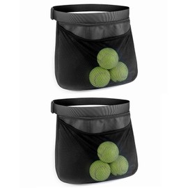 QWORK 2 Pack Tennis Ball Holder Pickleball Holder Bags, Ball Pouch, Mesh Waist Hip Bag Carrier, Holding Accessory for Women Skirt Men Waist Hip Bag, Holding 6-8 Pickle Balls or Tennis