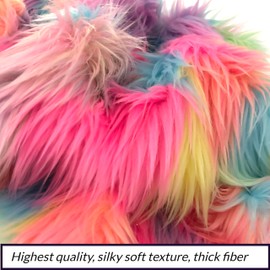 Bianna Pastel Rainbow Patch Faux Fur Fabric, American Seller, Luxury Shag Shaggy Material for Crafting, Sewing, Costumes, Fursuits, Home Decor (1 Yard - 36x60 inches)