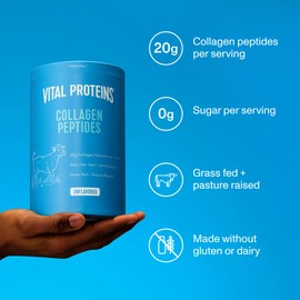 Vital Proteins Vital Proteins Grass Fed Collagen Peptides Powder, Supports Hair, Skin, Nails, Bones, and Joints Health, Hydrolyzed Peptides - Zero Sugar, Unflavored, 20oz