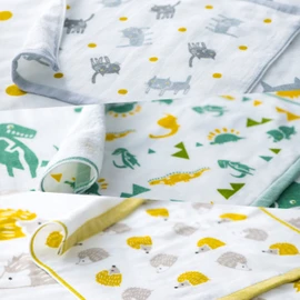 kainoo x KATACHI Imabari Towel, Single-Sided Gauze, Hand Towel, Set of 3, Hedgehog: Cat, 13.4 x 13.8 inches (34 x 35 cm), Made in Japan, Imabari Gauze Towel, 100% Cotton, 100% Cotton, Cute, Hedgehog Pattern, Cat 7 Pattern, Set of 3, Kindergarten, Nursery