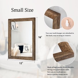 AAZZKANG Rustic Wood Mirror Rectangle Decorative Wall Mirrors with Frame for Bedroom Living Room Bathroom Entryway Hanging Small Brown