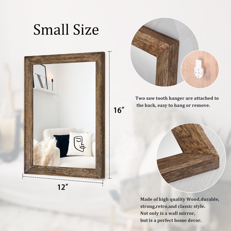 AAZZKANG Rustic Wood Mirror Rectangle Decorative Wall Mirrors with Frame
