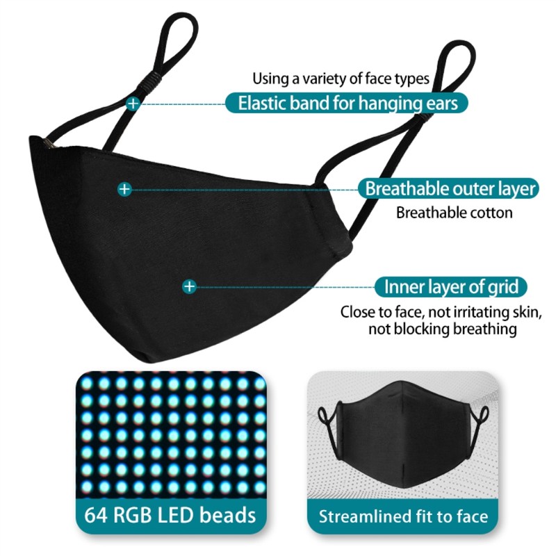 LED Voice Activated Face Cover Smart Face Cover Soft Comfortable