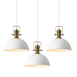 ALAISLYC 12 Inch Sandy White Farmhouse Pendant Lights Pendant Lights for Kitchen Island Industrial Adjustable Height Vintage Dome Hanging Light Fixtures for Barn, Dining Room 3 Packs