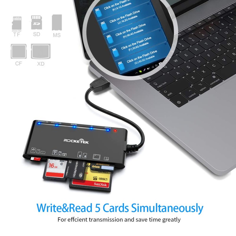 Lector multitarjeta USB3.0, SD/TF/CF/Micro SD/XD/MS 7 en 1, lector de