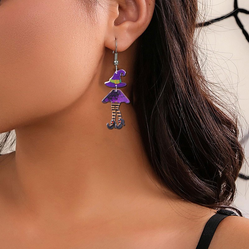Halloween Witch Dangle Earrings for Women Blue Green Witch Hat