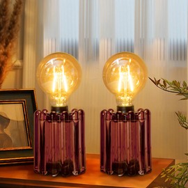 Set of 2 Battery Operated Table Lamp, Battery Powered Cordless Lamp with Timer, Glass Bulb Shape Decorative Lights for Living Room Bedroom Weddings Parties Patio Events Indoors Outdoors（Rust）