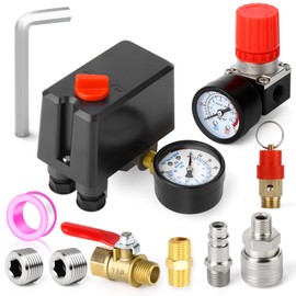 MEANLIN MEASURE Air Compressor Pressure Switch Control Valve 120-150 PSI 110V-240V 4-way Replacement Parts With 0-200 Psi Air Compressor Regulator and Safety Pressure Relief Valve