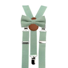 Kids Boys Cotton Blend Bow Tie and Braces Set, Bow tie and eucalyptus braces in sage green